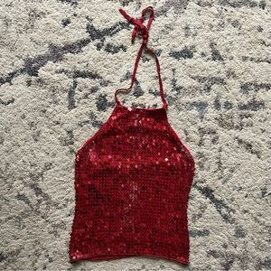 Vintage Fairweather Red Sequin Halter Tank